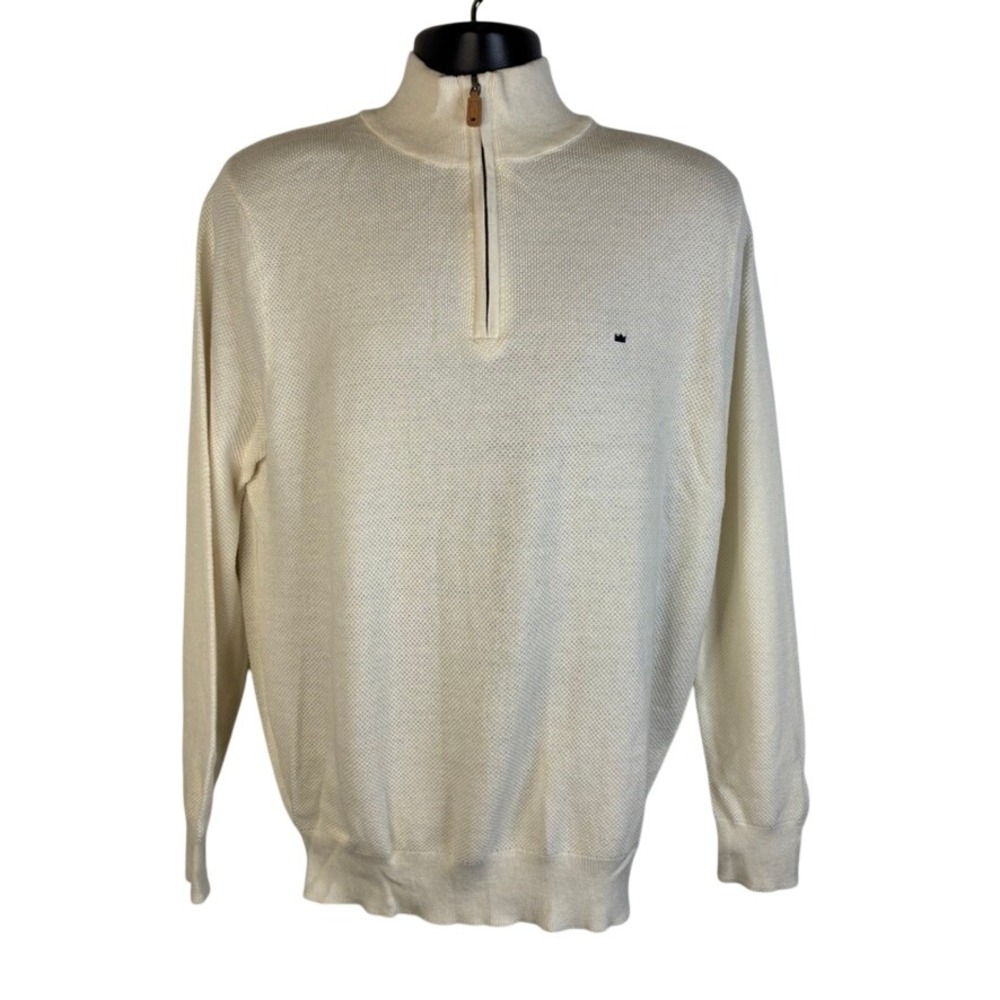 Crown & Ivy Mens Ivory Dish Cotton Wool Blend Quarter Zip Sweater Large NWT